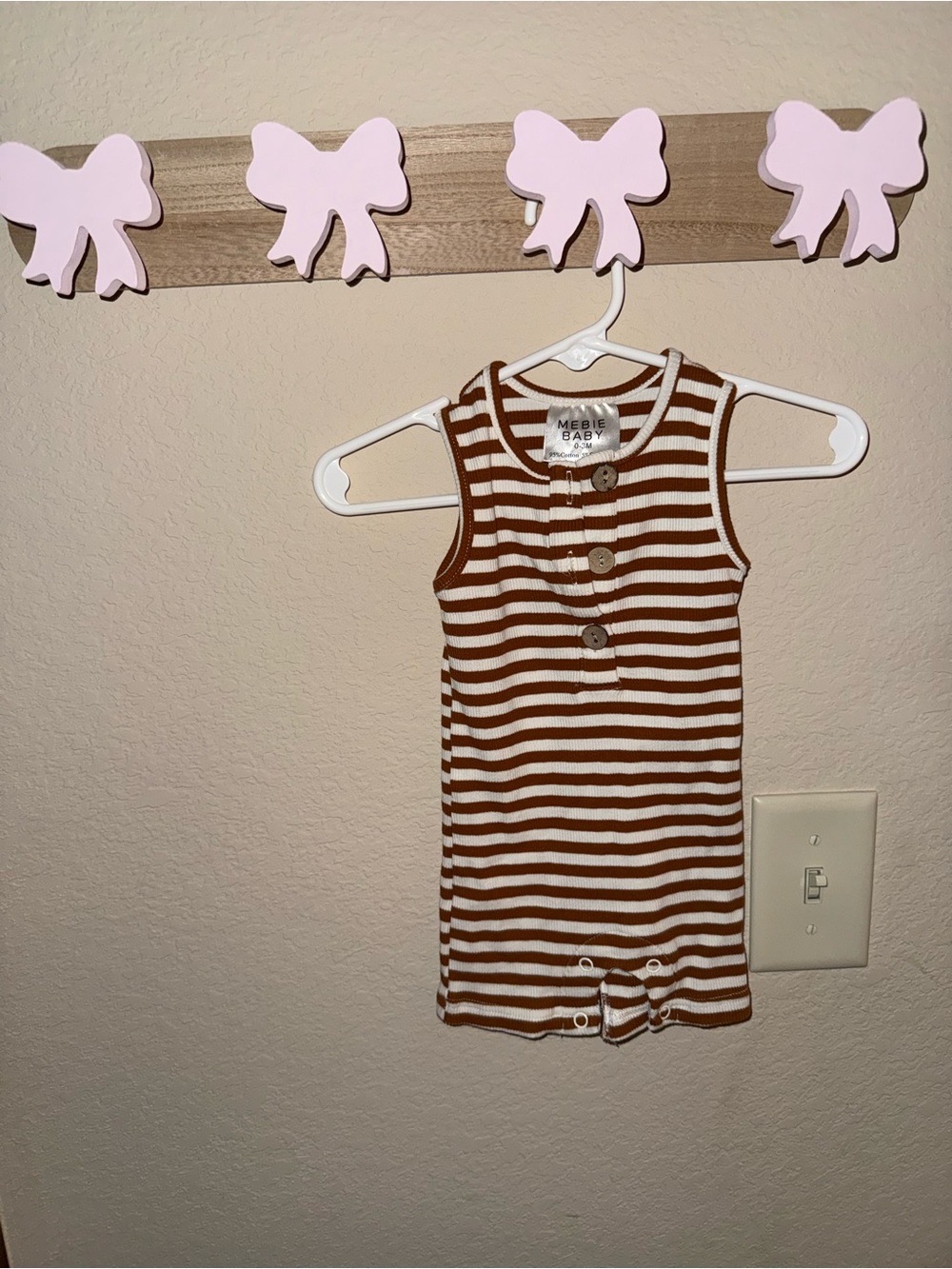 Mebie Baby Striped Sleeveless Baby Romper - Brown & White